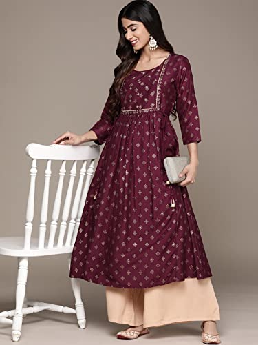 Image of ishin Silk Solid Regular Women's Kurti