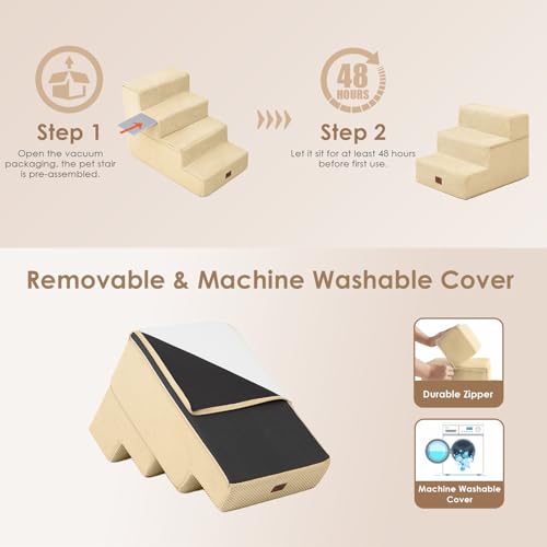 Image of EHEYCIGA Dog Stairs for Small Dogs 13.5 inch H, 3-Step Dog Steps for Couch Sofa and Chair, Pet Steps for Medium Cats, Non-Slip Balanced Pet Ramp Indoor, Graige