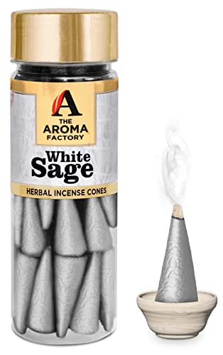 Image of The Aroma Factory Incense Dhoop Cone White Sage (100% Herbal Leaves Healing & 0% Charcoal) 1 Bottle x 30 Cones