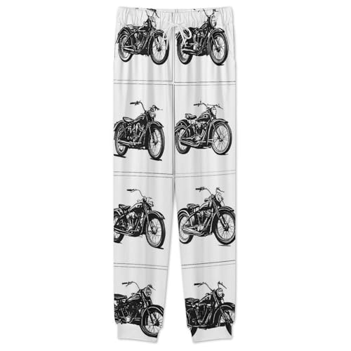 Black And White Motorcycle Soft Mens Pajamas Set Round Neck Pullover Long Sleeve And Pants Loungewear 2 Piece Pjs Set2