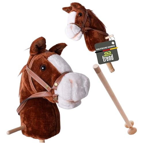 TE-Trend Hobby Horse 95cm - Stockpferd für Kinder mit Soundfunktion - rollendes Steckenpferd mit Plüschkopf für fantasievolles Spielen - Spielpferd aus Holz - Hobby Horsing - Steckenpferd-Reiten