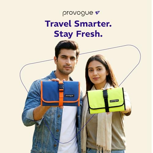 Image of Provogue Trifold Toiletry Kit for Men and Women, Polyester Cosmetic kit, Travel Organiser Pouch with Foldable Design and Buckle Closure, Travel Accessory for Men and Women, Glow Lime
