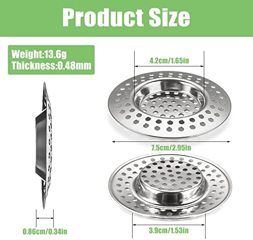 Kitchen Bathroom Sink Strainer Shower Cover Hair Trap Catcher Stopper Plug Sieve Hole Bath Protector Water Tank Screen Sewer Slag Dish Washing Stainless Steel Drain Filter (2pcs - 0.34in)