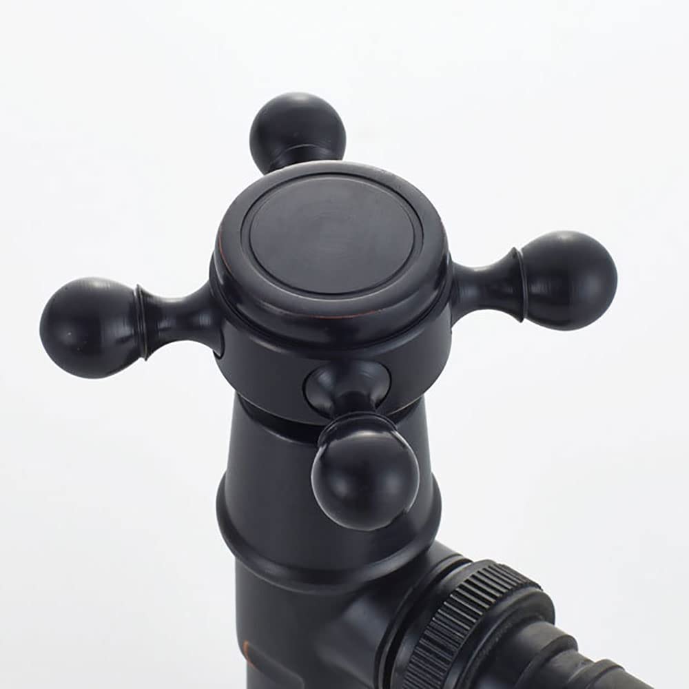 QHQQXN Grifo Vintage de Latón Antiguo, Grifo de Agua Fría para Montaje en Pared de Baño, Grifos para Lavadora, Manguera de Jardín Exterior G1/2 Grifos Fríos Individuales, Manija Cruzada Simple (Negro)