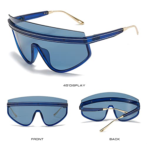 EQNSMDTGZ Damskie okulary przeciwsłoneczne futurystyczne okulary przeciwsłoneczne z dużą ramką, strzelanie uliczne spersonalizowane vintage, Niebieska, Taglia unica