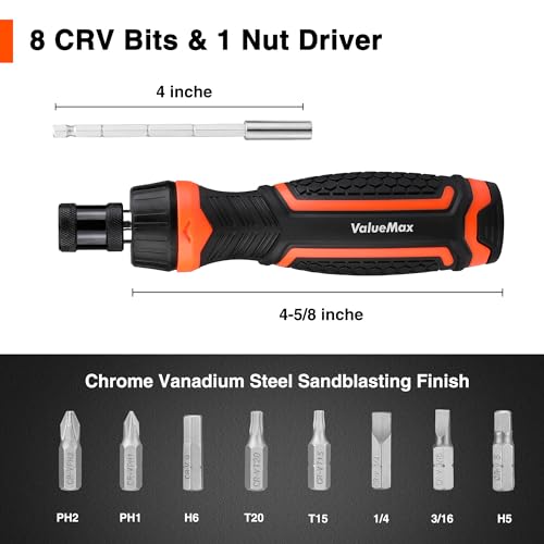Valuemax Ratcheting Screwdriver, 9-In-1 Multi Screwdriver, Portable Ratchet Screwdriver Set, Adjustable Length, High-Strength Bits thumb #4