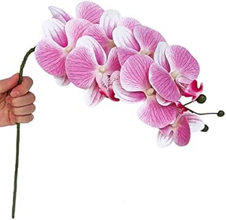 FagusHome 32" Artificial Phalaenopsis Flowers 4 Pcs with 2 Bundles Leaves Artificial Orchid Flowers Stem Plants Fake Butterfly Phalaenopsis Flowers for Home Wedding Party Décor (Pink)