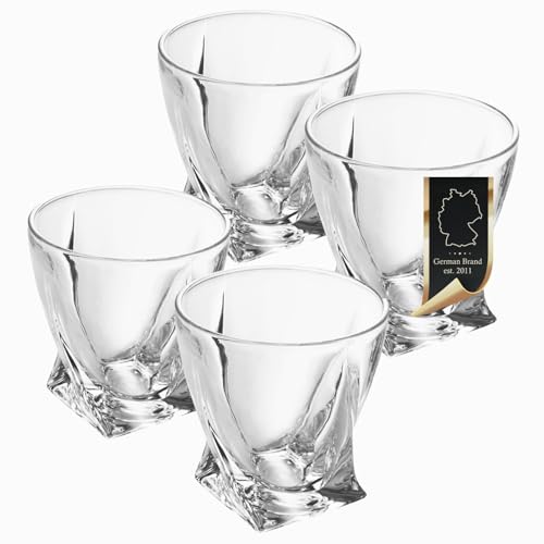 INTIRILIFE 4X Set di Bicchieri da Whisky in Cristallo Chiaro 'Twisted' - 260ml- Bicchiere di Cristallo Old Fashioned Whisky Senza Piombo- Lavabile in lavastoviglie-per Cocktail Scotch Gin Rum Acqua