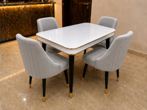 Image of WOODEN SPACE 4 Seater Wooden Dining Table Set | Urban Marble Top Dining Table with Chairs for Dining Room & Kitchen (Modern Infinity Light Grey) (54 x 36 x 30 inch)