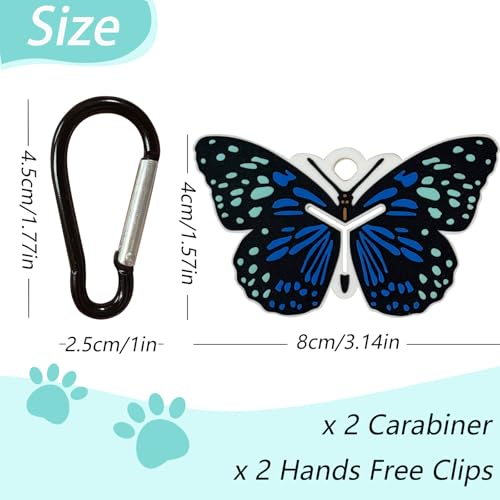 Image of Poop Bags Clips for Leashes Silicon Dog Poop Bag Holder Dispenser Hands-free Poop Bag Holders for Leashes Dog Walking Accessories Dog Leash Attachment for Hanging Used Dog Waste Bags(Butterfly)
