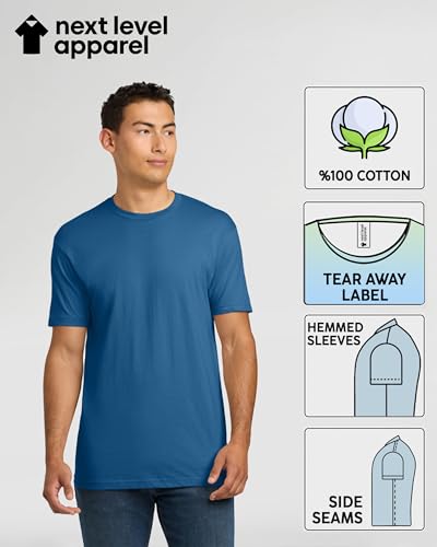 Next Level Apparel 3600 Men's T-Shirts - Soft Washed Cotton Premium Fitted Tee, Unisex Crew Undershirt, Custom Color Set Pack3
