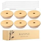 6 Pack Bamboo Lids for Glass Cups, Fit for 16oz 20oz Beer Can Glass and Regular Mouth Mason Jars, Natural Bamboo Lids with Straw Hole