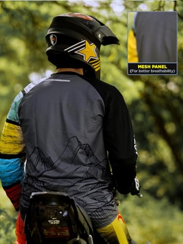 Image of WANDERLOOMS Himalayan High Riding Jersey for Men | Full Sleeve Graphic Printed Round Neck Sports T-Shirt for Bike Riding, Cycling & Outdoor Activities