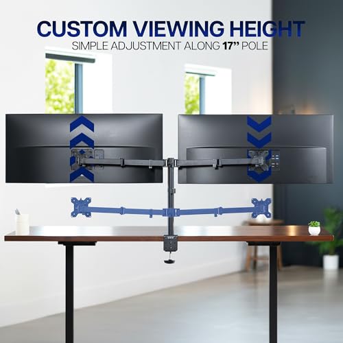 Image of VIVO Dual Ultrawide Monitor Desk Mount, Heavy Duty Fully Adjustable Steel Stand, Holds 2 Computer Screens up to 38 inches and Max 22lbs Each, Black, STAND-V038