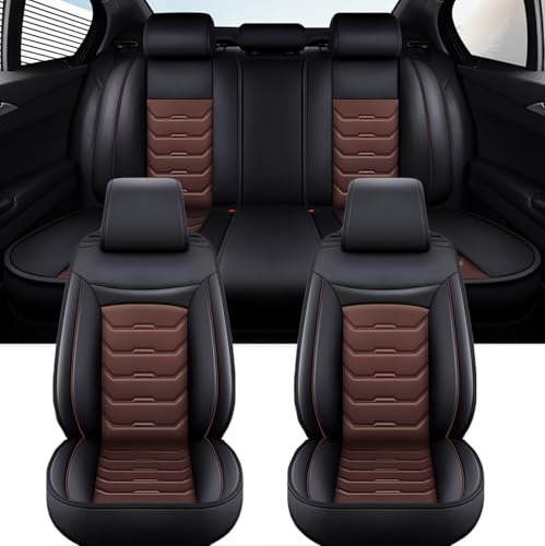 Car Seat Cover for VW T-Cross 2019-2025 2026, Seat Covers PU Leather, Waterproof Universal, Wear-Resistant, Comfortable，New Model(Black Brown)