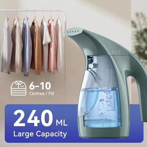 HiLIFE Steamer for Clothes, Portable Handheld Garment Wrinkle Remover, 240ml Big Capacity, 700W, Strong Penetrating Steam, for Home, Office and Travel, ONLY FOR 120V, Jade Mint - 5