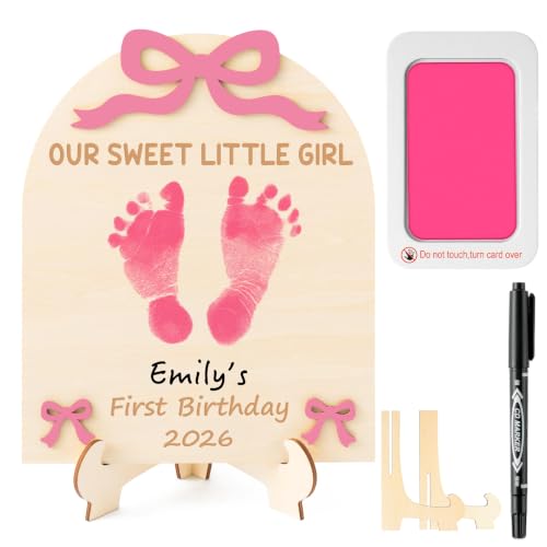 R HORSE 3D Pink Bow Baby First Birthday DIY Footprint or Handprint Art Sign