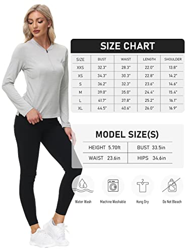 Mofiz Women's Long Sleeve Hiking Shirt Upf 50+ Sun Protection Sport Polo Shirt Lightweight Quarter Zip Pullover Quick Dry Athletic Yoga Tops Gray White Xl #TOP6