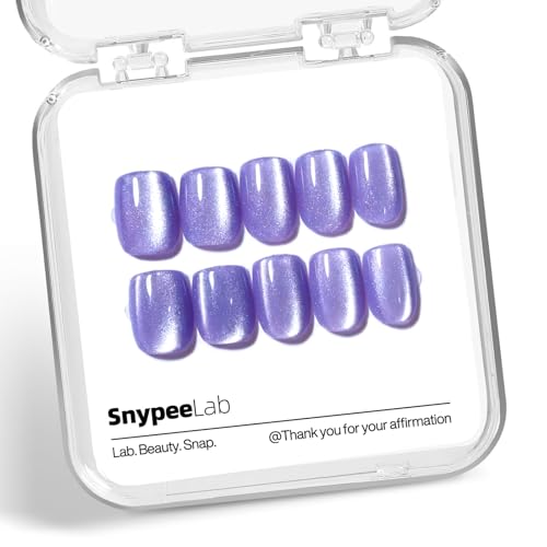 Lavender Purple Cat Eye Press On Nails Short Square Magnetic Cat Eye Fake Nails Gift For Women Gifts for Weddings Daily Wear Travel Reusable 30Pcs(purple)