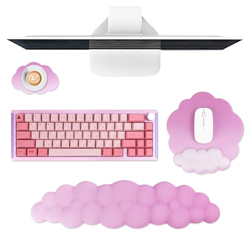 Tapis de souris ergonomique avec repose-poignet pour clavier d'ordinateur avec repose-poignet - Motif nuage rose dégradé