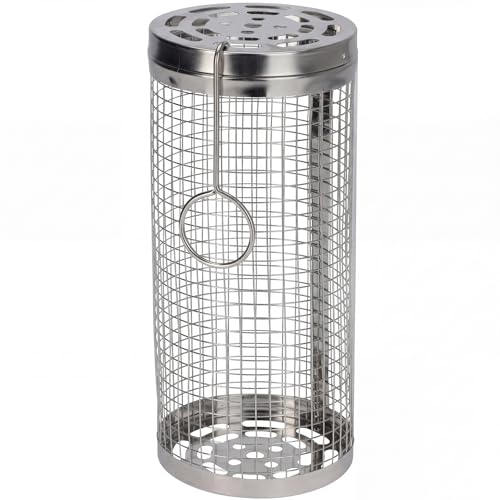 MIJOMA Panier à barbecue roulant 9 x 20 cm – Panier de barbecue cylindrique en acier inoxydable – Pour légumes, crevettes et petits ingrédients de barbecue pour barbecue, camping et barbecue en plein