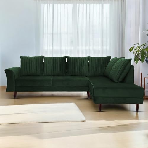 Image of Gratly RHS 4 Seater L Shape Sofa Set for Living Room (Green Colour) Premium Fabric Sofa
