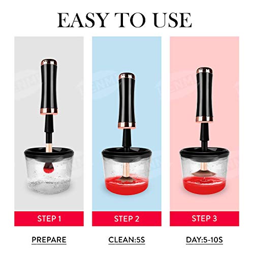 HENMI Makeup Brush Cleaner, 2 Speeds Best Electric Cleaning Tool USB Automatic Brush Cleaner & Dryer with 8 Rubber Collars for Size Brushes, Cosmetic Brush Spinner for Beauty Lovers - Thumbnail 5