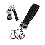GSDGV Carbon Fiber Car Keychain, Leather Keyring 360° Rotatable Car Key Fob Strap, Detachable Key Chain Holder with Anti-lost D-Ring, Leather Key Chain Holder for Men and Women(Black)