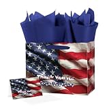 'Thank You for Your Service' Gift Bag with Tissue Paper and Card, 12' Large Military Appreciation Patriotic Gift Bag for Veterans Active Duty Soldiers Armed Forces Retirement Hero Party Supplies