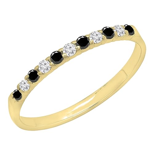 Dazzlingrock Collection Round Gemstone & White Diamond Alternating Beautiful Dainty Stackable Wedding Band For Women, Available in 10K/14K/18K Solid Gold
