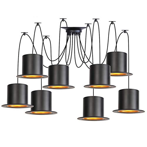 Lampes suspendues chapeaux métal noir luminaire de plafond salon 6/8 bras
