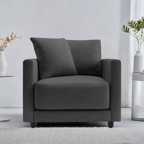 Image of Casaliving Dominic 1 Seater Sofa Set for Living Room (Black Fabric) Premium Fabric Sofa