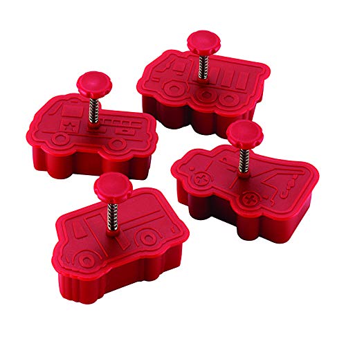 Cake Boss Decorating Tools 4-Piece Work Truck Fondant Press Set, Red