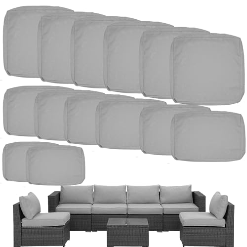 TECOSARA Outdoor Cushion Covers Replacement 14 Pcs Patio Cushion Covers fit for 7Pieces 6-Seater Wicker Rattan Sectional Couch Sofa Outdoor Cushion Slipcovers Set Seat and Back Cover Only, Grey