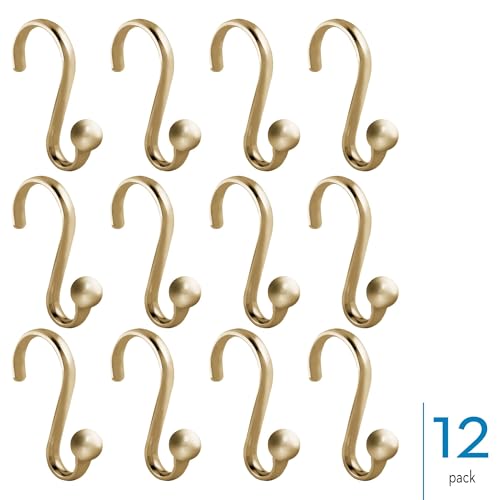 iDesign S-Shaped Steel Shower Curtain Hooks - Set of 12 - Soft Brass