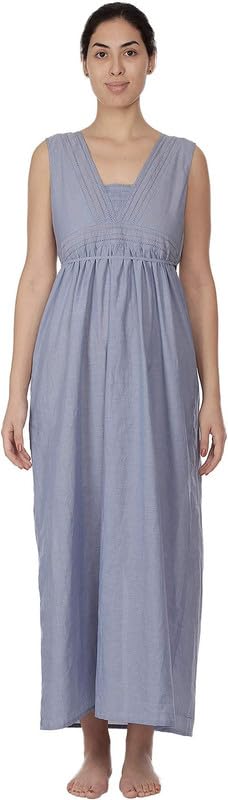 Chemise de nuit haut de gamme en pur coton chambray bleu Cotton Lane 66
