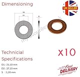 Dicke: 1,20 mm. 10 x M21 Kupfer-Dichtungsscheiben metrisches Ölstopfen Ring flach hohl