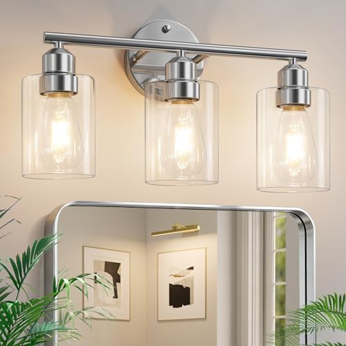 Percantis 3-Light Bathroom Vanity Light Fixture,Silver,17.3"