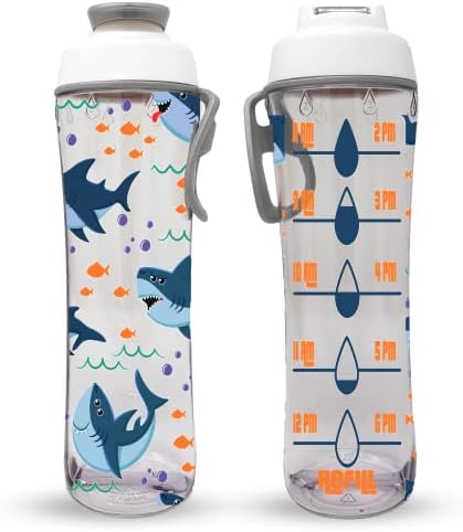 50 Strong Kids Water Bottle with Times to Drink | 24oz BPA-Free Reusable Water Bottles with Time Marker | Durable Plastic Design Perfect for School | Leakproof Chug Cap & Carry Loop | Made in USA