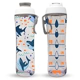50 Strong Kids Water Bottle with Times to Drink | 24oz BPA-Free Reusable Water Bottles with Time Mar