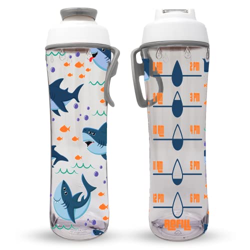 50 Strong Kids Water Bottle With Times To Drink | 24Oz Bpa-Free Reusable Water Bottles With Time Marker | Durable Plastic Design Perfect For School | Leakproof Chug Cap & Carry Loop | Made In Usa #TOP1