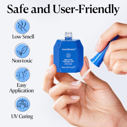 Image of AzureBeauty Nail Glue Prep Dehydrator Kit for Nail Tips & Press on Nails | Acid-Free Acrylic False Nails Blooming Gel Adhesive Bond Base Coat, Professional Dehydrator Long Lasting, Need UV Lamp