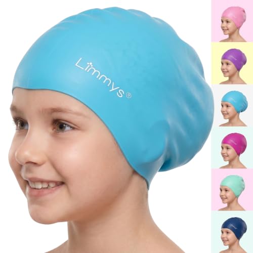 Limmys Kids Long Hair Silicone Swim Cap Soft Stretch Non Slip Swimming Cap Comfortable No-Pull Fit Extra Space for Long & Thick Hair Chlorine-Resistant Durable Latex-Free Silicone Easy On/Off