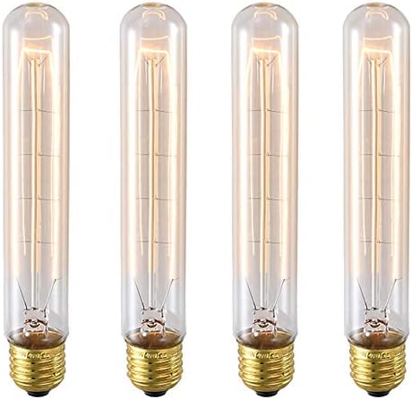 E26 40W Vintage Light Bulb T9/T185 Antique Filament Lamp T10/T30 Long Tubular Bulb Retro Amber Incandescent Light for Chandelier Pendant Industrial Hanging Light 2200K Warm White AC 110V Pack of 4