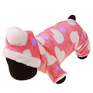 Honden onesie, hart patroon warm roze winter hondenkleding, capuchon leuke winter kat herfst voor hond koud weer(M)