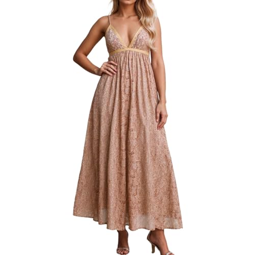 Robe longue d'été bohème pour femme vêtement plage floral chic taille haute avec fente