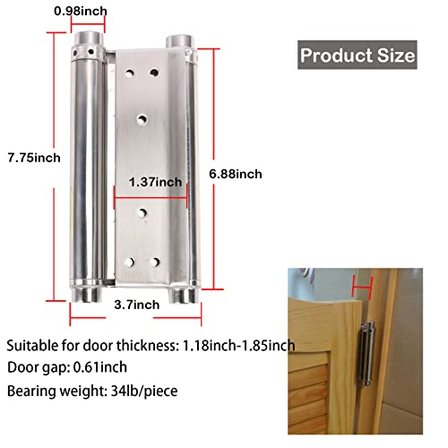 Beneray HEAVY DUTY Pair Of 8 Inch Heavty Duty Double Action Spring Hinges, Self Closing Door Hinges For Cafe Saloon Pub Swinging Doors, 201 Stainless Steel thumb #1