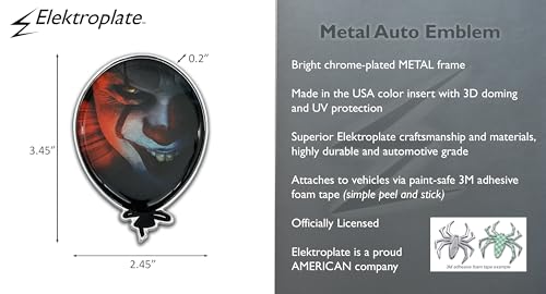 Image of Elektroplate Officially Licensed IT Movie Pennywise Clown with Balloon All Metal Emblem for Cars, Trucks, and All Auto | Universal Fit at 2.45 inch x 3.45 inch | Weatherproof