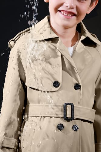Image of Betusline Boys Waterproof Trench Coat Double Breasted Classic Belted Outwear Jacket Dress Coats