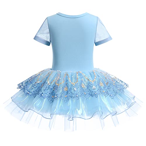 Afavom Ballet Leotards For Toddler Girls Sequin Flower Ballet Dance Dress Mesh Lace Leotard Tutu Skirted Ballet Outfit Kids Ballerina Costume Dancewear For Stage Performance Blue 5-6 Years #TOP2